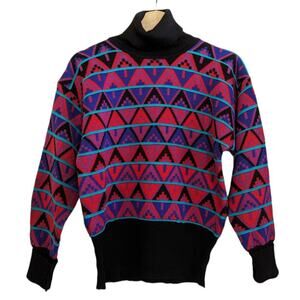 Vintage TYROLIA SKIWEAR Turtleneck Sweater Geometric Long Sleeve Wool Size S